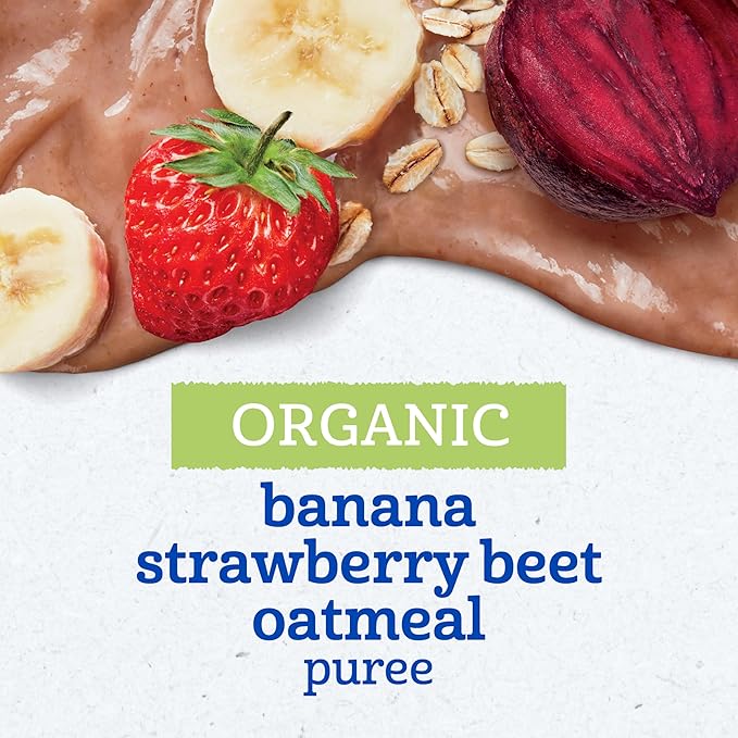 Gerber Stage 2 Baby Food, Organic Banana Strawberry Beet Oatmeal, Baby Puree, 12PK