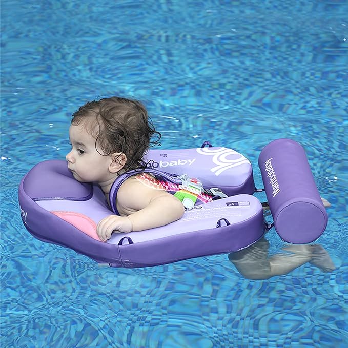 Mambobaby Float Baby Float with Canopy & Tail Non-Inflatable Infant Pool Floats Adjustable Safety Strap Toddler Swim Trainer (Purple)