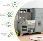 ROBOTIME Play Kitchen for Kids Toddlers, Wooden Pretend Play Kitchen Set Toy with Fridge, Ice Maker, Coffee Maker, Toys Kitchen Gift for 3+ Year Old Kids, Girls & Boys