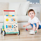 Wooden Baby Walker, 10 in 1 Baby Activity Center Walker Adjustable Wood Toddler Walker Push Walker Toy for Boys and Girls (BW001)