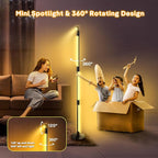 RGB+IC Floor Lamp, Smart LED Corner Lamp with Music Sync and 16 Million DIY Colors, App & Remote Control, 360° Rotating Standing Floor Lamp with Spotlight for Bedroom Living Room