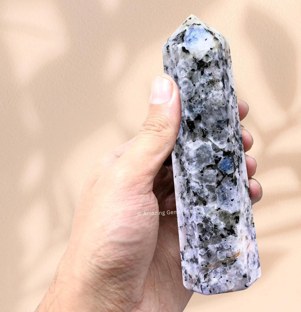 Amazing Gemstone Large Rainbow Moonstone Crystal Towers ~ Natural Healing Crystal Point Obelisk for Reiki Healing and Crystal Grid (5.5" to 6" INCH)