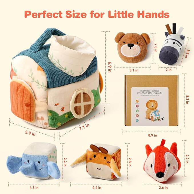Youuys Baby Toys 6 -12 Months - Jungle Soft Stuffed Animal Set with Rattle, Crinkle Paper, Squeaker, Mirror - Toddlers Sensory Montessori Toy for 6 Month Old Babies, 1-3 Year Old Boy Girl Gifts