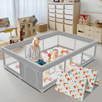 74x50 Inch Baby Playpen with Mat, Playpen with Cute Mat for Babies and Toddlers Play Pen Playards Safety Gate Fence Active Center Indoor