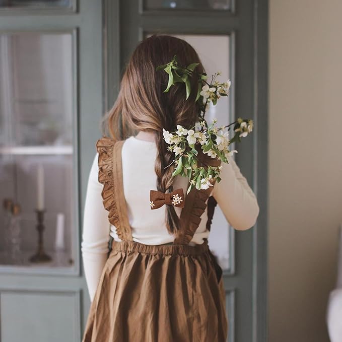 Baby Toddler Girls Hair Ties with Daisy Linen Bows,12 pcs No Damage Elastic Nylon Hair Bands Ponytail Holders,Small Hair Accessories Gifts for Girls Kids Children Thick Thin Hair