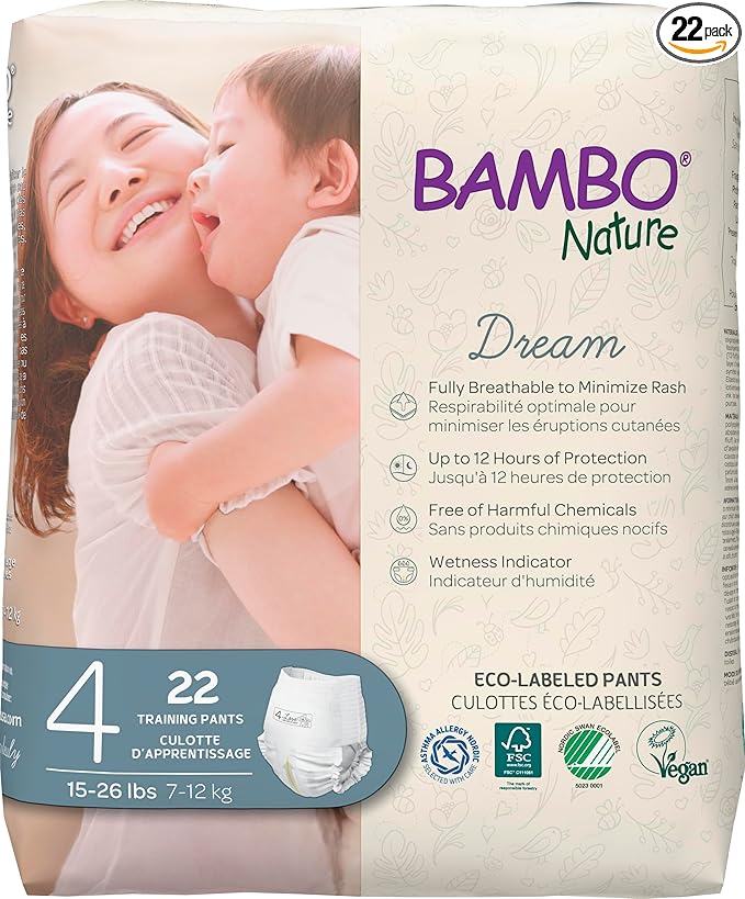 Bambo Nature Premium Eco-Friendly Training Pants, Size 4 (15-31 Lbs), 22 Count