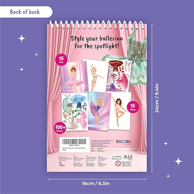 Sticker Dress Up Ballet - Sticker Activity Book for Kids. Learn Girls Fashion Design for Ballet with Stickers and Guides for Kids 5 and up. with 100+ Removable Stickers