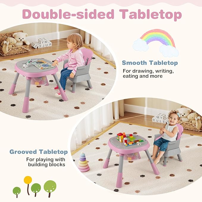 BABY JOY 16 in 1 High Chair, Convertible Baby Highchair for Babies and Toddlers with Activity Center, Booster Seat, Building Block Table, Toddler Chair with Safety Harness, Removable Tray (Pink)