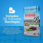BioSwiss Bandages, Race Cars Shaped Self Adhesive Bandage, Latex Free Sterile Wound Care, Fun First Aid Kit Supplies for Kids and Adults, 50 Count