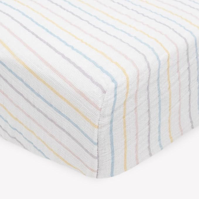 Little Unicorn Premium Crib Sheet | Breathable & Super-Soft Muslin Fabric (Unicorn Stripe)