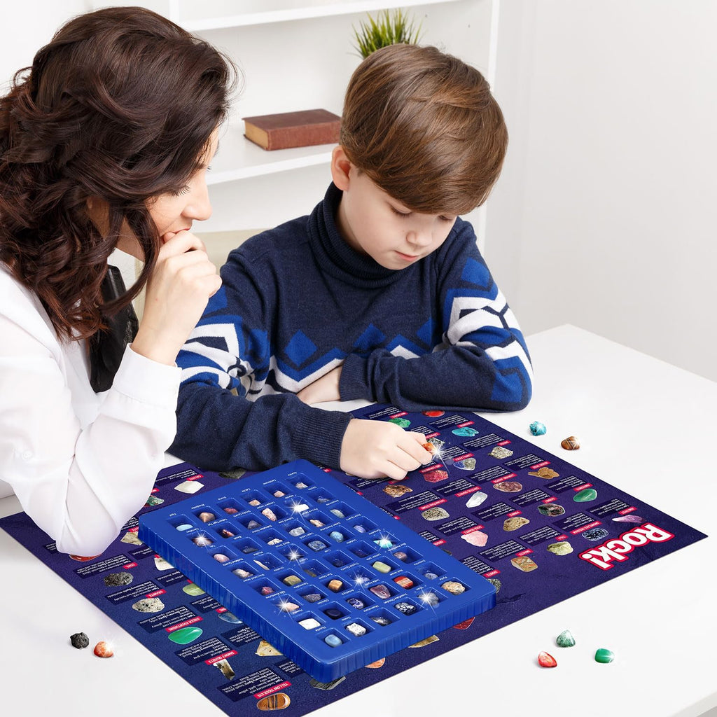 XXTOYS Rocks Collection 48 PCS Rock and Mineral Education Set Gemstones for Kids Geology Gem Kit with Tiger’s Eye Rose Quartz Red Jasper and More Identification Guide STEM Science Education