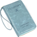 Leather RFID Blocking Passport Holder Travel Wallet, Passport Cover/Travel Wallet for Women/Men with