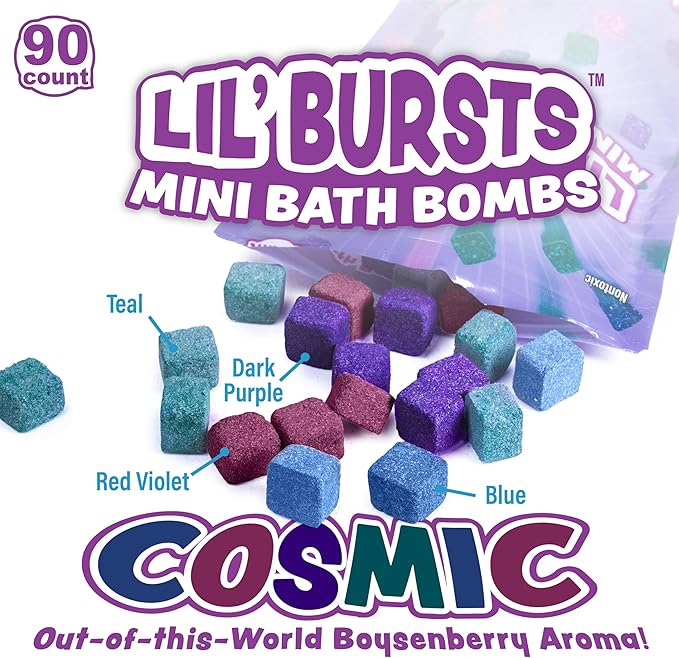 Tub Works Lil' Bursts Mini Bath Bombs for Kids, 90 Count, Cosmic | Nontoxic | Tiny With A Burst of Color, Foam & Bubbles | Customize With Fun Colors | Create Bath Art