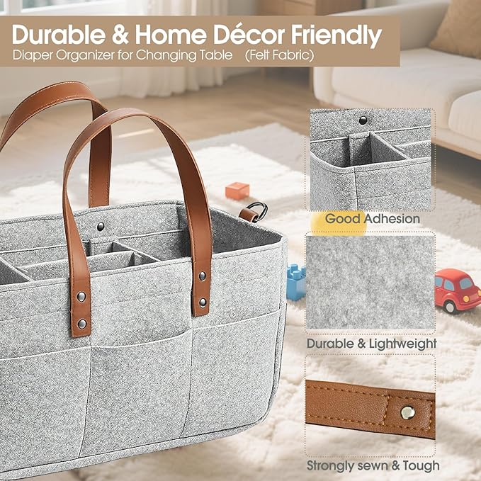 Nursery Storage Basket - Baby Diaper Caddy Organizer for Diaper Station, Newborn Essentials, Baby Shower Gifts and Registry Must-Haves for Boy or Girl (White)