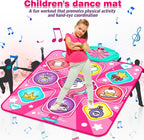 Unicorn Dance Mat, Dance Mixer Rhythm Step Play Mat, Pink Dance Pad with LED Lights, Adjustable Volume, Built-in Music, 5 Game Modes, Xmas B-Day Gifts for 3-12 Years Old Girls Toys