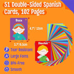 51 PCS Spanish Baby Cognitive Flashcards, Double Sided Printed 7 in 1 Colorful Cards Alphabet, Numbers, Foods, Animals, Shapes, Colors with 2 Reclosable Rings, Learning Tool for Toddlers
