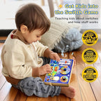 JoyCat Busy Board with Led Light, Toddler Toys for 1 2 3 4 Year Old Boys and Girls, Wooden Sensory Toys with Music, Travel Toy for Toddlers 1-3, Birthday Presents (Blue)