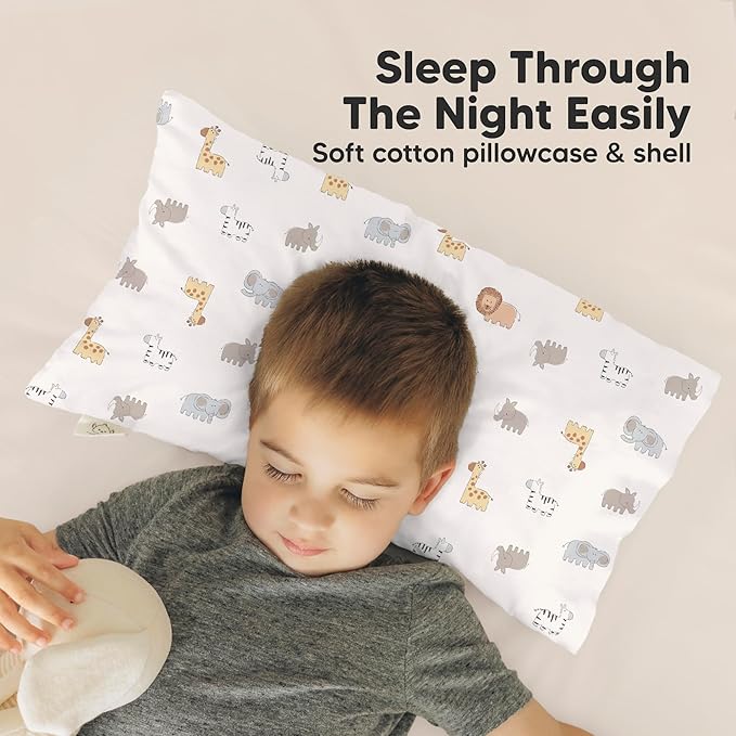 Toddler Pillow with Pillowcase - 10x18 My Little Dreamy Kids Travel Bed Pillows for Sleeping, Organic Cotton Small Pillowcase, Soft & Breathable, Machine Washable, Toddlers 2-5 Years Old (Escapade)