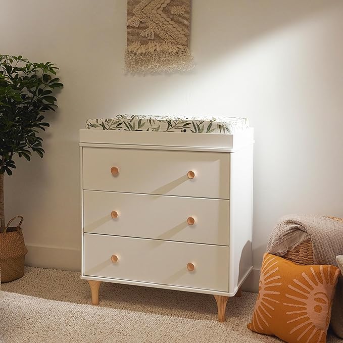 Babyletto Lolly 3-Drawer Changer Dresser with Removable Changing Tray in White and Natural, Greenguard Gold Certified
