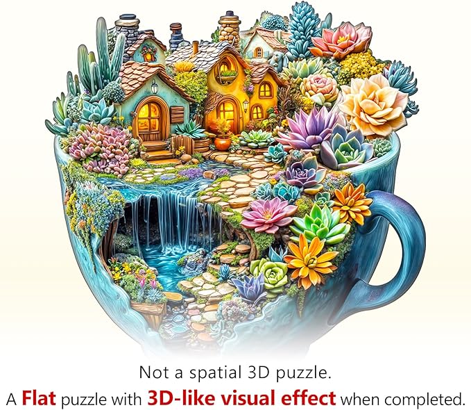 WOODBESTS Wooden Puzzles for Adults, Succulent Mug Wood Puzzles Adult(250 Pieces, L, 13.4 * 13.3in), Unique Shape Wooden Animal Jigsaw Puzzles, Birthday Gifts for Adults Family Game