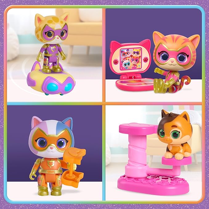 Disney Jr. SuperKitties Kittydale Figure Set with Accessories, 15-Pieces, Collectible Figurines, Amazon Exclusive, Toy for Fans, Girls, Kids, Ages 3 and Up by Just Play
