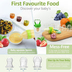 WAJIAYON Baby Fruit Feeder Pacifier - 12 Pack | 2 Infant Food Feeder Pacifier & 1 Babies Food Dispensing Spoon | Fresh Fruit Teethers for Babies | Silicone Feeder Baby,Infant Teething Feeders(Green)