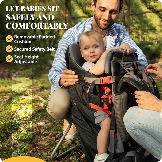 WIPHA Baby Carrier - Upgraded Hiking Backpack with Safety Seat, Lightweight Large Capacity Toddler Carrier (Black)
