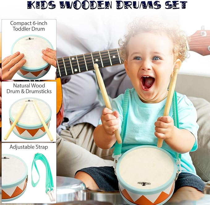 MINIARTIS Toddler Musical Instruments - Montessori Wooden Musical Toys for Toddlers 1-3 | Modern Boho Baby Drum Set with Neutral Colors Percussion Instruments | Kids Preschool Educational 3+