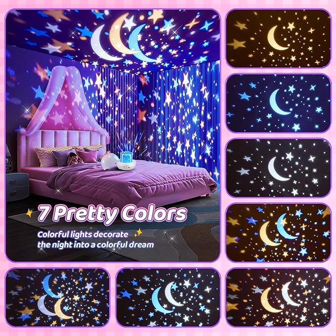 【GIFTS PACKAGE】Unicorn Gifts for Girls NightLight 15 Films+10 Music Soothing Sounds Machine Baby Night Light Projector, LED Star Lights for Ceiling Decor, Kawaii Unicorns Noise Machine for Girls Gifts