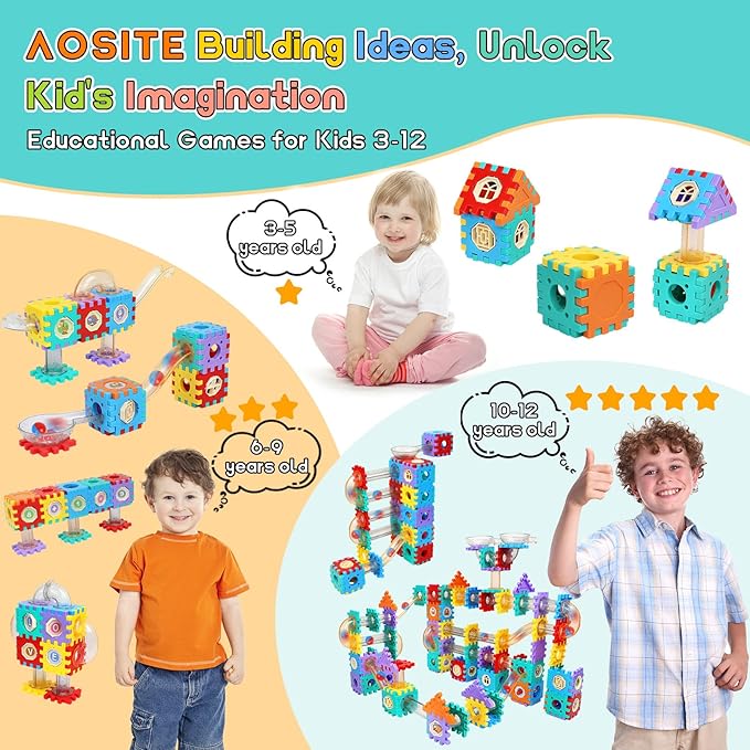 STEM Building Learning Toy, AOSITE 234PCS Marbles Run Kid Gift, Educational Race Track Construction Building Block for 5 6 7 8 9 10 11 12Years, Creative Marble Run Games Boy Girl Birthday Xmas Present