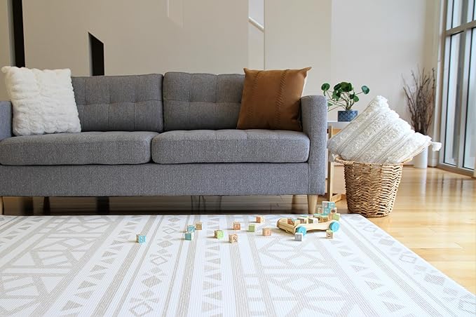 Cushmat Stylish Reversible Foam Play Mat (Large, Crystals Gray - Tropical Safari) - Soft, Waterproof, Durable Play mat for Infants, Babies, Toddler, Kids & Grownup - 6.5ft x 4.5ft