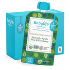 Babylife Organics Stage 2 - Spinach, Apple, Pear & Blueberry, 3.5 Ounce Pouch (6 Pack) - Heavy Metal Safe, Organic Baby Food