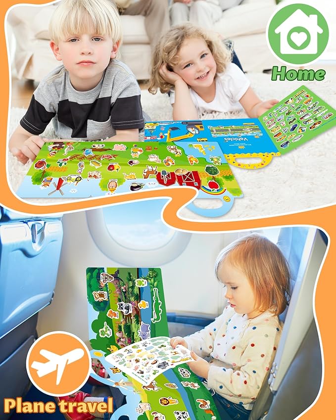 Reusable Sticker Book for Toddlers 2-4 Years, Stickers for Kids, Toddler Sticker Book Ages 1-3, Toddler Craft Activities, Toddlers Travel Toys Ages 2+ Boy Girl Birthday Gifts
