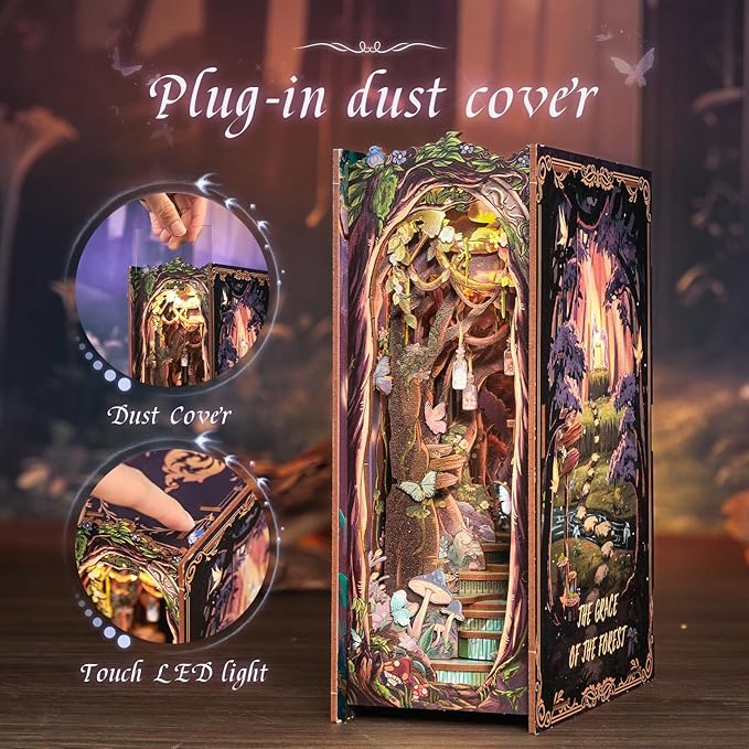 CUTEBEE Book Nook Kit - DIY Miniature House Dollhouse Kit for Adults and Teens, Booknook Tiny House Bookshelf Decor 3D Wooden Puzzle, Gifts for Family, Friends (The Grace of The Forest)