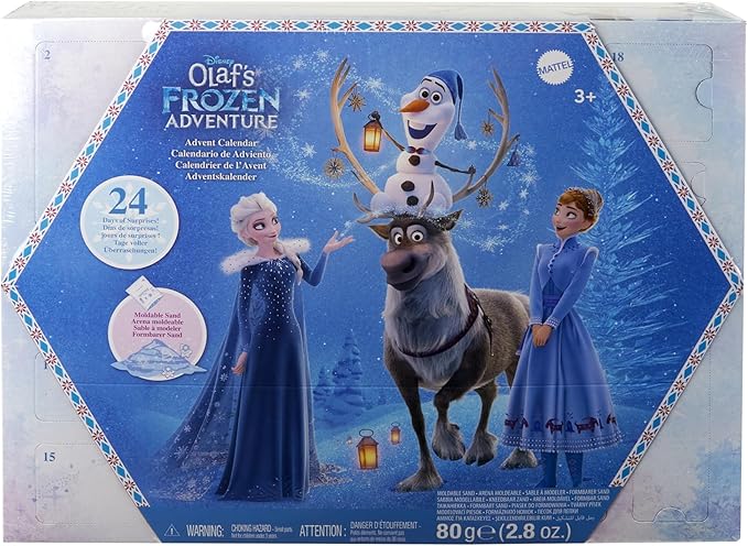 Mattel Disney Frozen Toys, Anna & Elsa Small Doll Advent Calendar with 2 Friend Figures, Moldable Sand & 24 Play Pieces, Inspired by Olaf’s Frozen Adventure