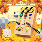 Busy Board Montessori Toys for Toddler, Wooden Sensory Board Switch Toy with Color-Changing LED Light Up Travel Toys Educational Plane Travel Activity for 1-6 Year Old Girls & Boys Gifts