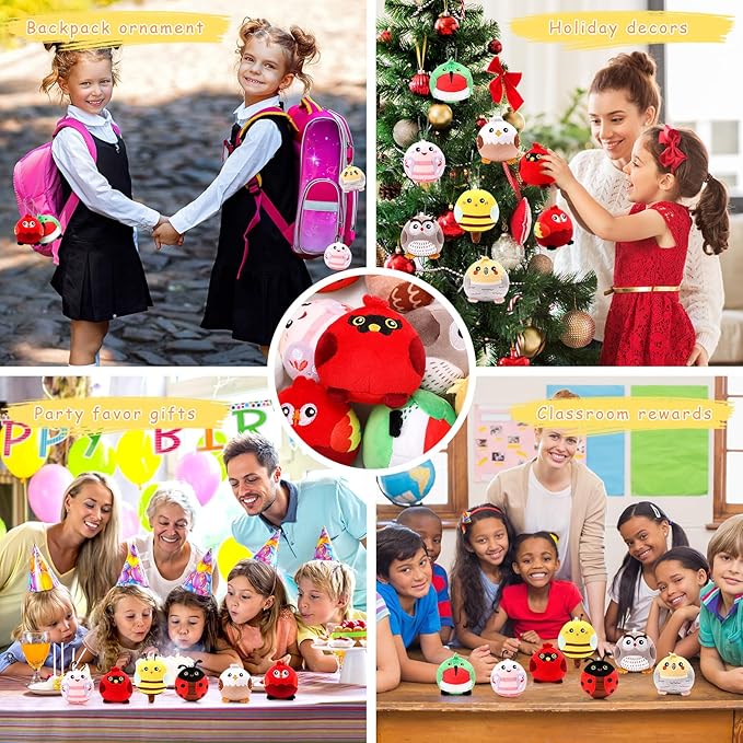 Libima 9 Pcs Mini Stuffed Animals Keychains 3.15 Inch Small Plush Cute Ornaments Bulk Toys for Baby Shower Birthday Party Decors Gift Bags Fillers Halloween Christmas Basket Stuffers(Flying Animals)