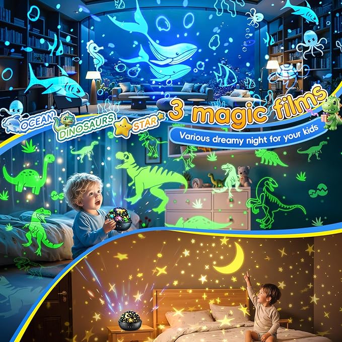 Dinosaur Toys for Kids 3-8 | 3D Films & 31 Colors & & 360° Rotate & Timer | Dinosaur Night Light Projector Toys for 2-10 Year Old Boys Room Decor Gift for Boys Jurassic World Jurassic Park Toys