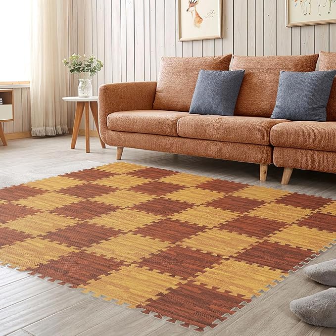 Skyweaver 36 Tiles Soft Non-Toxic Baby Play Mat for Floor EVA Foam Jigsaw Puzzle Play Mat, Interlocking Squares with 0.6inch for Babies, Toddlers & Kids Gym, Nursery, Playroom, Brown