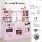 Wooden Play Kitchen for Toddlers and Kids with Lights & Sounds, Large Interactive Pretend Play Set with Ice Maker, Stove, Sink, Oven, 12 Accessories - Ages 3-8