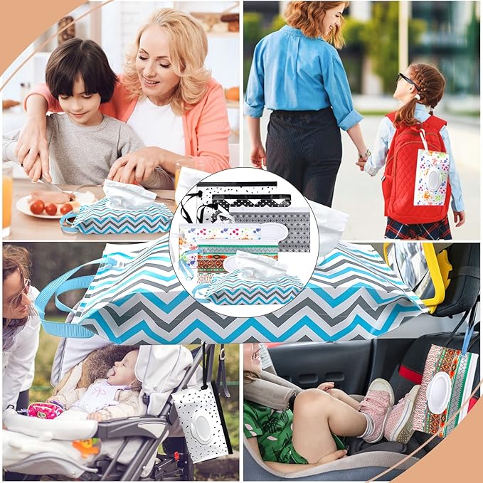 6pcs Portable Wet Wipes Pouch, KALYLOC Reusable Baby Wipe Dispenser Pouch Container, Eco Friendly Travel Wet Wipes Holder with Sealed Zipper