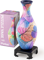 Pintoo 3D Puzzle Vase Unique Flower Vase Made by 160 Curved Plastic Puzzle Pieces House Warming Gift for Flower Arrangements and Home Decoration - [S1034] (Classic, Colorful Leaves)