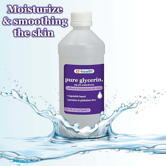 A+Health Pure Glycerin, Softens and Moisturizes Dry Skin, Vegetable Based, Paraben, Phthalate Free, Multi-Purpose, 99.5% Anhydrous, Made in USA, 16 fl oz
