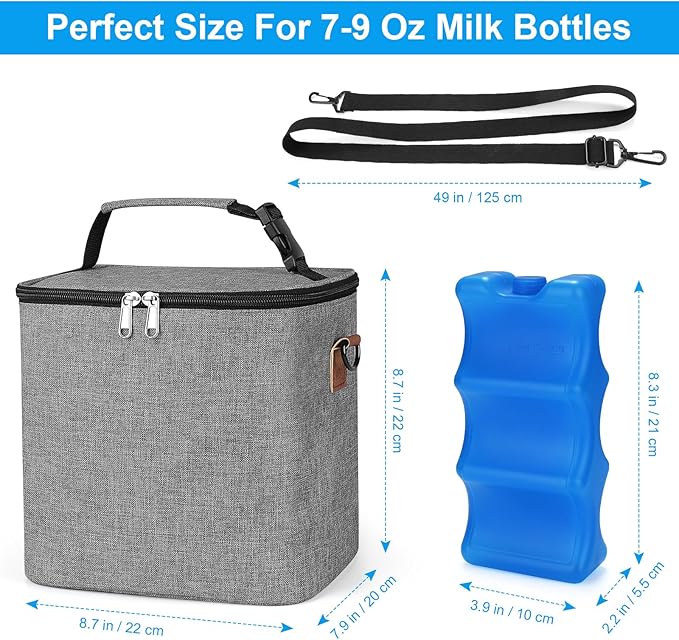 Accmor Breastmilk Cooler Bag with Ice Pack, Baby Bottle Cooler Bags, Insulated Bottle Cooler Tote Bags On The Go, Fits 6 Large 9oz Bottles, for Nursing Mom Daycare Travel, Grey