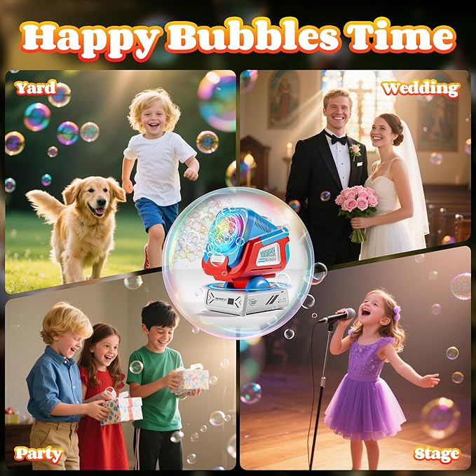 2025 Upgraded Bubble Machine with Remote Control, Automatic Rotation & RGB Lights, 1800mAh Rechargeable Battery, Type-C Charge, Bubble Maker for Kids, Weddings, Birthday Parties, Outdoor Activities