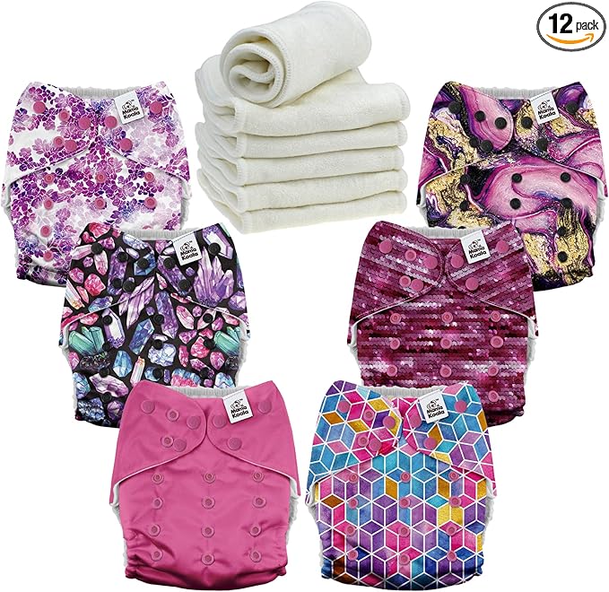 Mama Koala 3.0 Cloth Diapers for Babies, 6 Pack One Size Washable and Reusable Pocket Diapers for Newborns and Toddlers (Purple One)