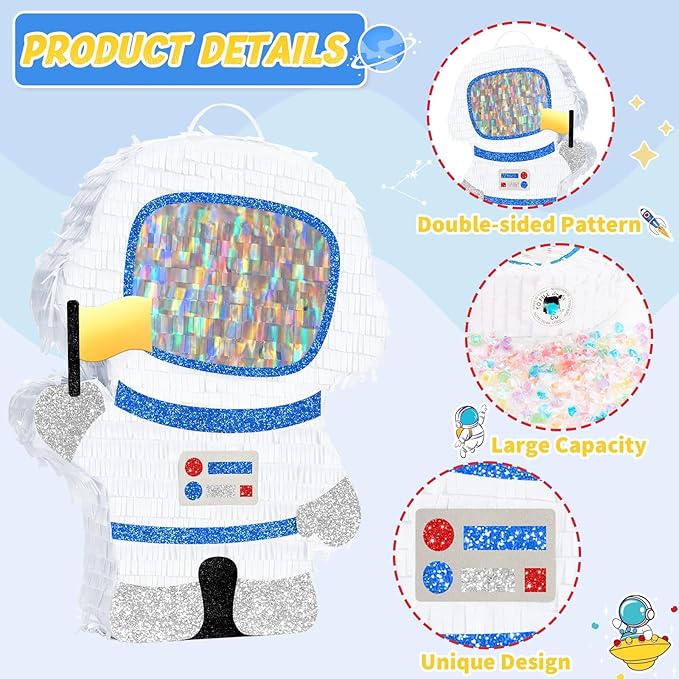 WERNNSAI Astronaut Piñata - Space Party Decorations Space Piñata Bundle with Blindfold and Bat Boy Birthday Decorations for Kids Family Birthday Games Supplies