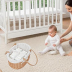 Handwoven Wicker Diaper Caddy Organizer, Multi - functional Baby Diaper Bag for Nursery & Home Storage, Detachable Lining, PU Handles, Baby Registry Must Haves (Wicker)