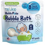 TruKid Bubble Podz Bubble Bath for Kids, Toddlers, & Babies, NEA-Accepted for Eczema, Gentle Refreshing Colloidal Oatmeal Bath Bomb for Sensitive Skin, pH Balanced, Tear Free, Unscented (60 Podz)