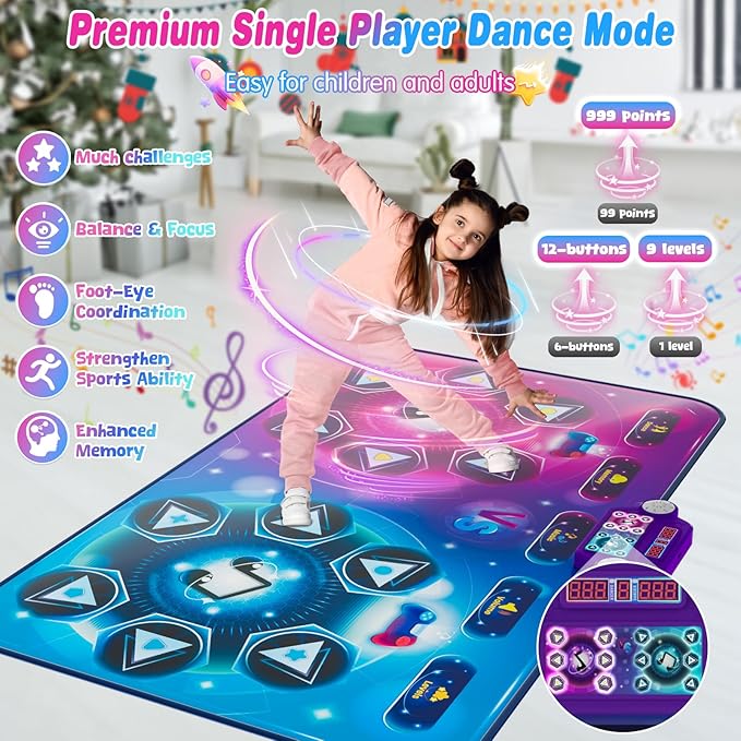 Rechargeable Dance Mat - Double User Play Mat with Extra Large Size (59*38 in), Dancing Music, Challenge Game, Piano Mode, LED Lights, Christmas Birthday Gift for Kids Girls Boys 3-12 Year Old